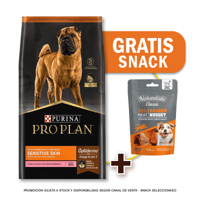 Pack Pro Plan Sensitive Skin Razas Medianas y Grandes 12 Kg + Snack de Regalo