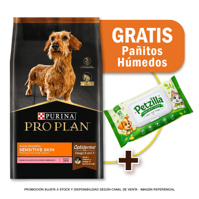 Pack Pro Plan Sensitive Skin Razas Pequeñas 7.5 Kg + Toallitas Húmedas Gratis