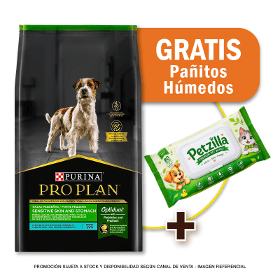 Pack Pro Plan Sensitive Skin and stomach PAVO razas pequeñas 7.5 Kg + Toallitas Húmedas Gratis