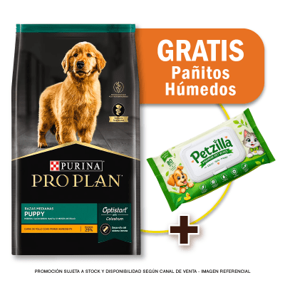 Pack Pro Plan Cachorro Razas Medianas 15 Kg + Toallitas Húmedas Gratis