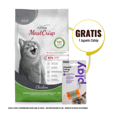 Pack Platinum MeatCrisp cat adult chicken 3 Kg + juguete de Regalo