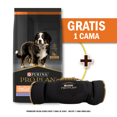 Pack Pro Plan cachorro cordero Sensitive Skin 15 Kg + Cama Enrollable Gratis