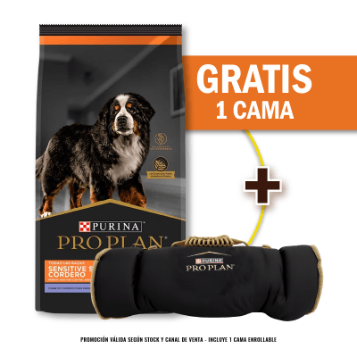 Pack Pro Plan adulto cordero Sensitive Skin todas las razas 7.5 Kg + Cama Enrollable