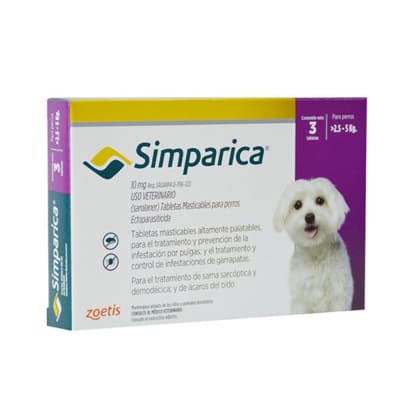 Simparica 10 mg (2.5 a 5 kg) x 3 tabletas