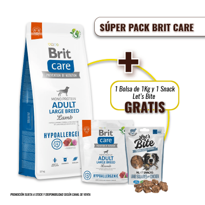 Pack Brit Care Adult Large Breed Lamb & Rice 12kg + 1kg GRATIS + Snack