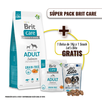 Pack Brit Care GF Adult Salmon & Potato 12 Kg + 1kg GRATIS + Snack