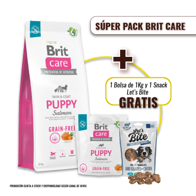 Pack Brit Care GF Puppy Salmon & Potato 12 Kg + 1kg GRATIS + Snack