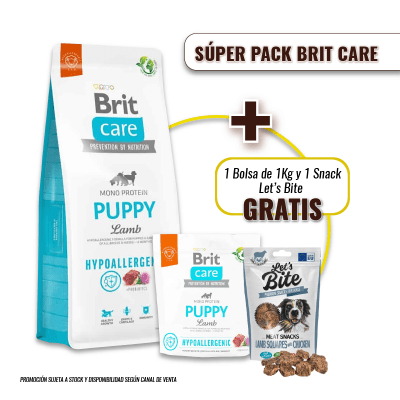 Pack Brit Care Puppy Lamb Hipoalergénico 12 Kg + 1kg GRATIS + Snack
