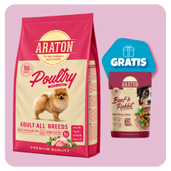Promo Araton dog adulto Poultry all breeds 3 Kg + Pouch Beef and Rabbit de Regalo