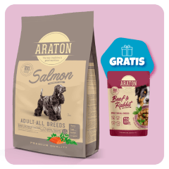 Promo Araton dog adulto salmon All Breeds 3 Kg + Pouch Beef and Rabbit de Regalo