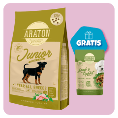 Promo Araton dog Junior Small Bite pollo, pato y pavo 3 Kg + Pouch de Regalo