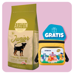 Promo Araton dog Junior All Breeds pollo, pato y pavo 15 Kg + Lonchera Gratis
