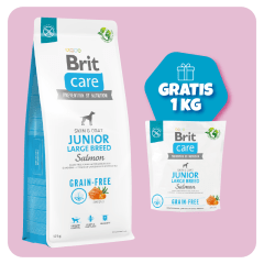 Promo Brit Care Grain - Free Junior Large Breed Salmon & Potato 12 Kg + 1 bolsa de 1 Kg