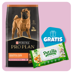 Promo Pro Plan Sensitive Skin Razas Medianas y Grandes 12 Kg + Toallitas Húmedas Gratis