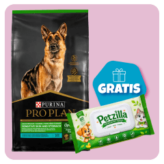 Promo Pro Plan Sensitive Skin and stomach PAVO razas medianas y grandes 12 Kg + Toallitas Húmedas Gra