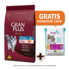 Pack Gran Plus Gato adulto castrado salmón y arroz 10 Kg + Arena de Regalo1