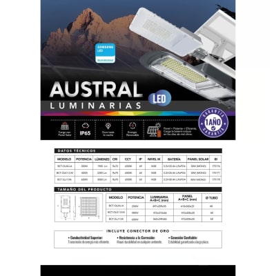 LUMINARIA SOLAR 1900 LM 200W AUSTRAL