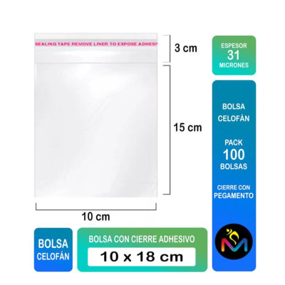Bolsa Celofán Cierre Con Adhesivo 10x18 cms