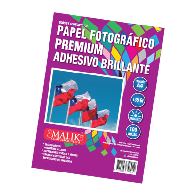 PAPEL GLOSSY ADHESIVO 100 HOJAS 135GR