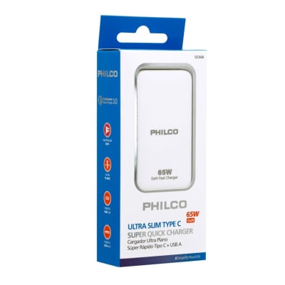 QC668 CARG. PARED S/RAPIDO 65W ULTRA PLANO USB A Y TIPO C 79220QC668