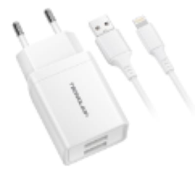 CARGADOR CELULAR 2.1A - 2 USB CON CABLE LIGHTNING - WHITE TL462