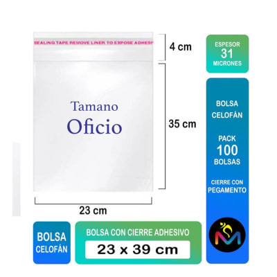 Bolsa Tipo Celofán Cierre Adhesivo 23x39 cms