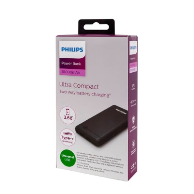 BATERIA PORTATIL DE 10.000MAH COLOR NEGRO PHILIPS BATERIA PORTATIL DE 10.000MAH COLOR NEGRO PHILIPS