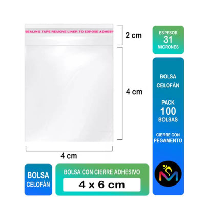 Bolsa Celofán Cierre Con Adhesivo 4x6 cms