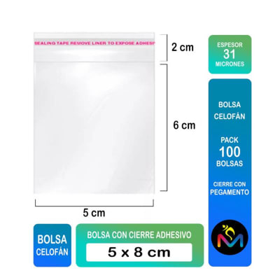 Bolsa Tipo Celofán Cierre Con Adhesivo 5x8 cms