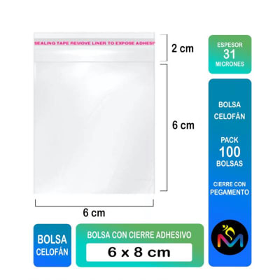 Bolsa Tipo Celofán Cierre Con Adhesivo 6x8 cms
