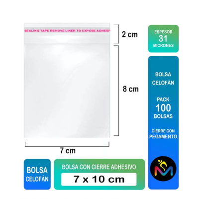 Bolsa Tipo Celofán Cierre Con Adhesivo 7x10 cms
