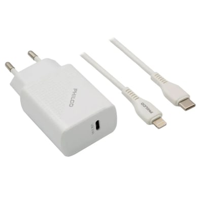 CARGADOR DE PARED QUALCOM C/PUERTO TIPO C Y CABLE LIGHNTNING