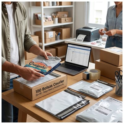 Pack 100 Bolsa Courier Resistente Segura Auto Adhesivo 20 x 30 cm