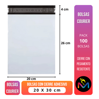 Pack 100 Bolsa Courier Resistente Segura Auto Adhesivo 20 x 30 cm