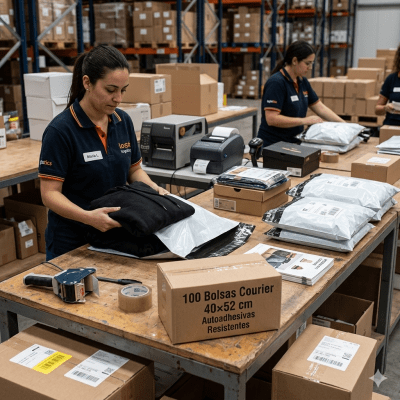 Pack 100 Bolsa Courier Resistente Segura Auto Adhesivo 40 x 52 cm