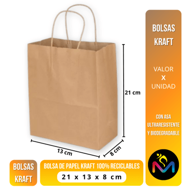 Bolsa de Papel para Regalo Color Cafe Tamaño 21x13x8 cms