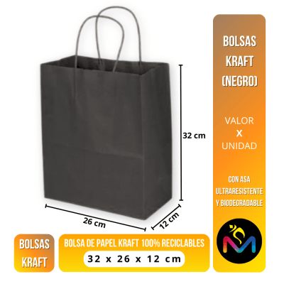 Bolsa de Papel para Regalo Color Negro Tamaño 32x26x12 cms
