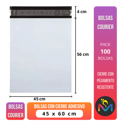 Pack 100 Bolsa Courier Resistente Segura Auto Adhesivo 45 x 60 cm