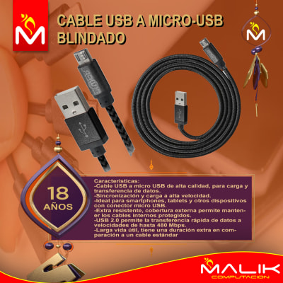 CABLE USB A MICRO-USB BLINDADO, COLOR NEGRO MICROLAB 07774 CABLE USB A MICRO-USB BLINDADO, COLOR NEGRO MICROLAB 07774