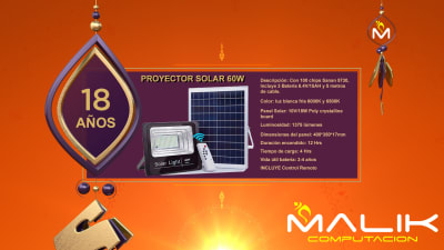 PROYECTOR 60W CON PANEL SOLAR Y CONTROL REMOTO