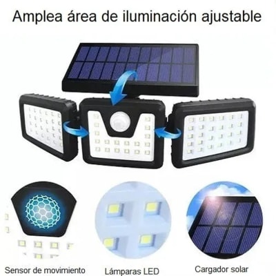 Foco Solar, Triple Cabezal Con Sensor De Movimiento Foco Solar, Triple Cabezal Con Sensor De Movimiento