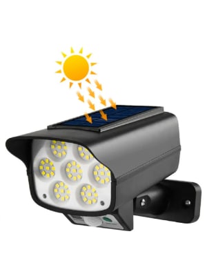 Foco Solar Con Sensor De 77 Led Cámara De Seguridad Falsa Foco Solar Con Sensor De 77 Led Cámara De Seguridad Falsa