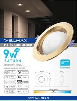 PLAFÓN SATURNO 9W 4000K BLANCO NEUTRO GOLD COLOR