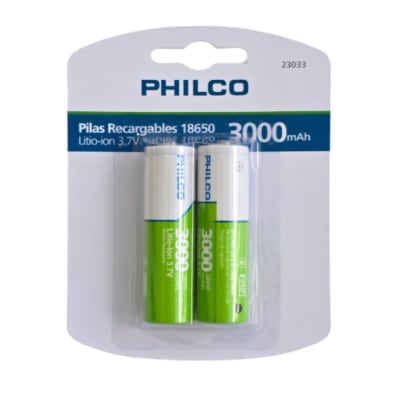BATERIAS RECARGABLES X2 18650 LI-ION 3000mAh PHILCO