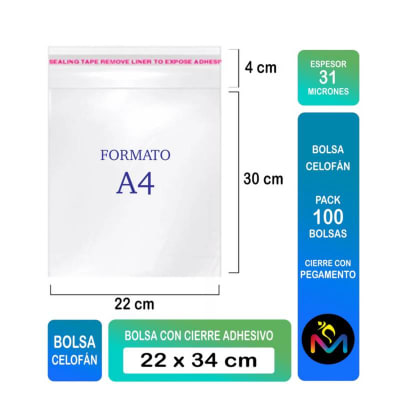 Bolsa Celofán Cierre Adhesivo 22x34 cms
