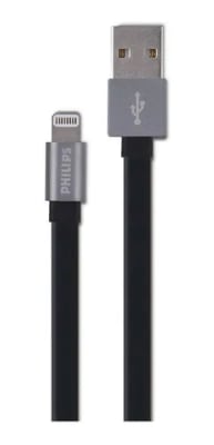 CABLE PHILIPS  PARA IPHONE 1.2 MTS GOMA PLANO NEGRO