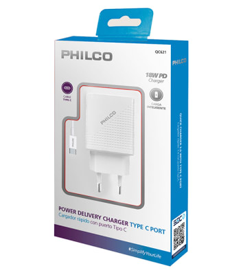 CARGADOR DE PARED QUALCOM PHILCO 18W CON PUERTO TIPO C CARGADOR DE PARED QUALCOM PHILCO 18W CON PUERTO TIPO C
