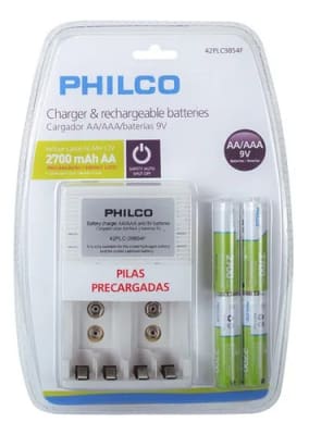 CARGADOR PILA + 4 PILA AA PHILCO CARGADOR PILA + 4 PILA AA PHILCO