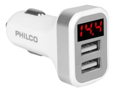 CARGADOR AUTO DOBLE USB CON PANTALL LED PHILCO