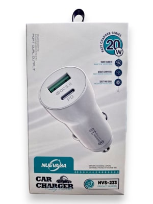 Cargador Auto Usb Y Tipo C 12v-24v Carga Rápida 20w Mini QC3.0 NVS-233
